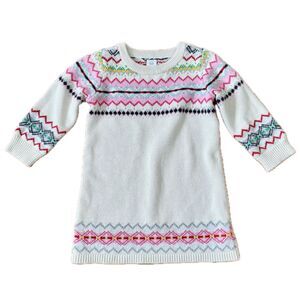 Baby Gap ivory fair isle long sleeve sweater dress size 2T colorful winter